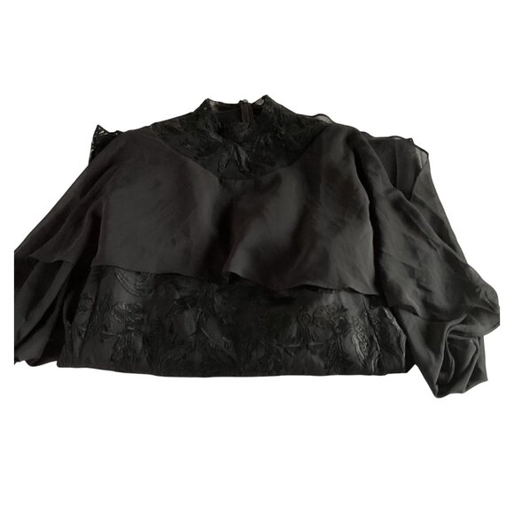 NWT Vintage-Style Black Lace Overlay Dress Sheer Cape High Neck Floral Embroider - Picture 9 of 16